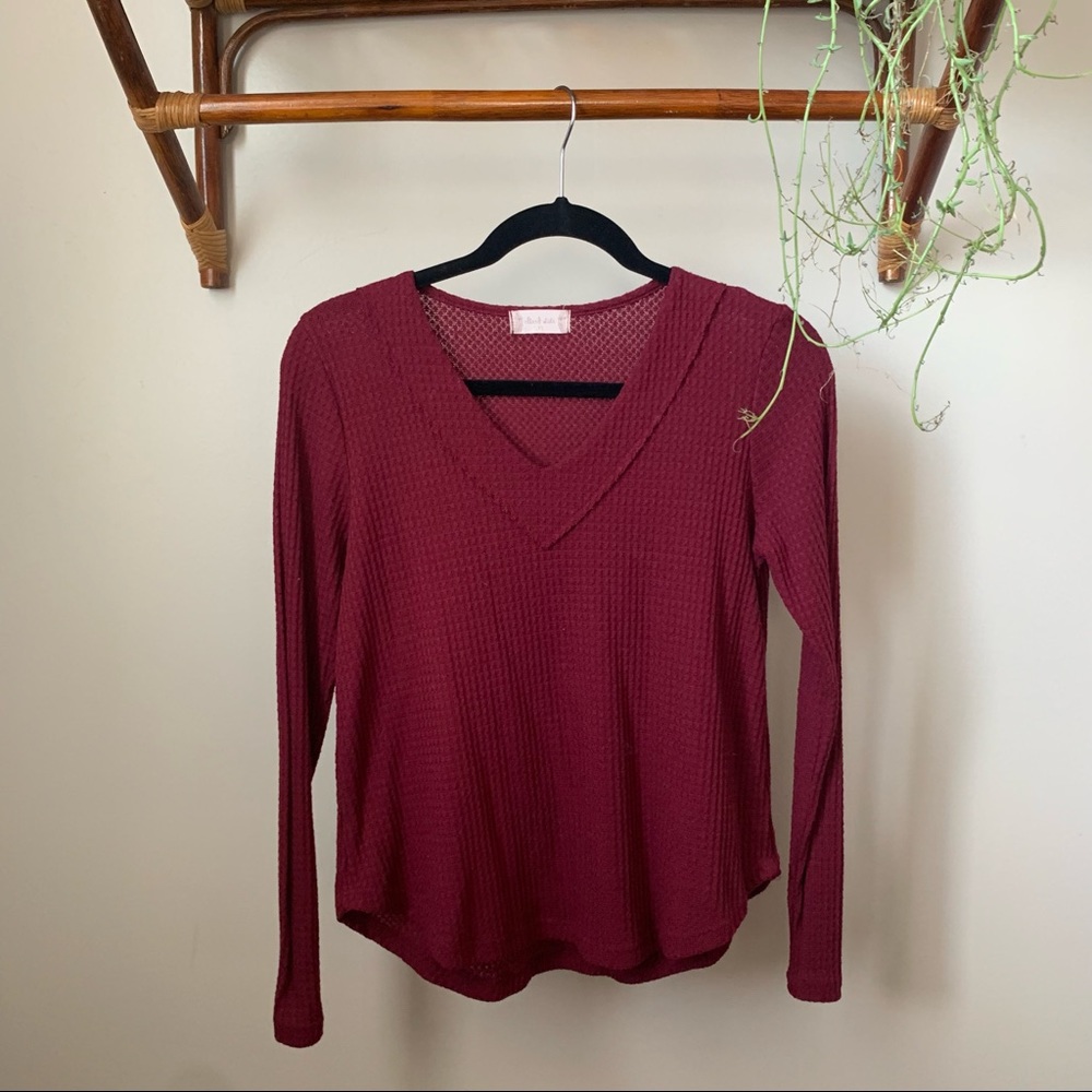 Altar’d State Burgundy Waffle Knit V Neck